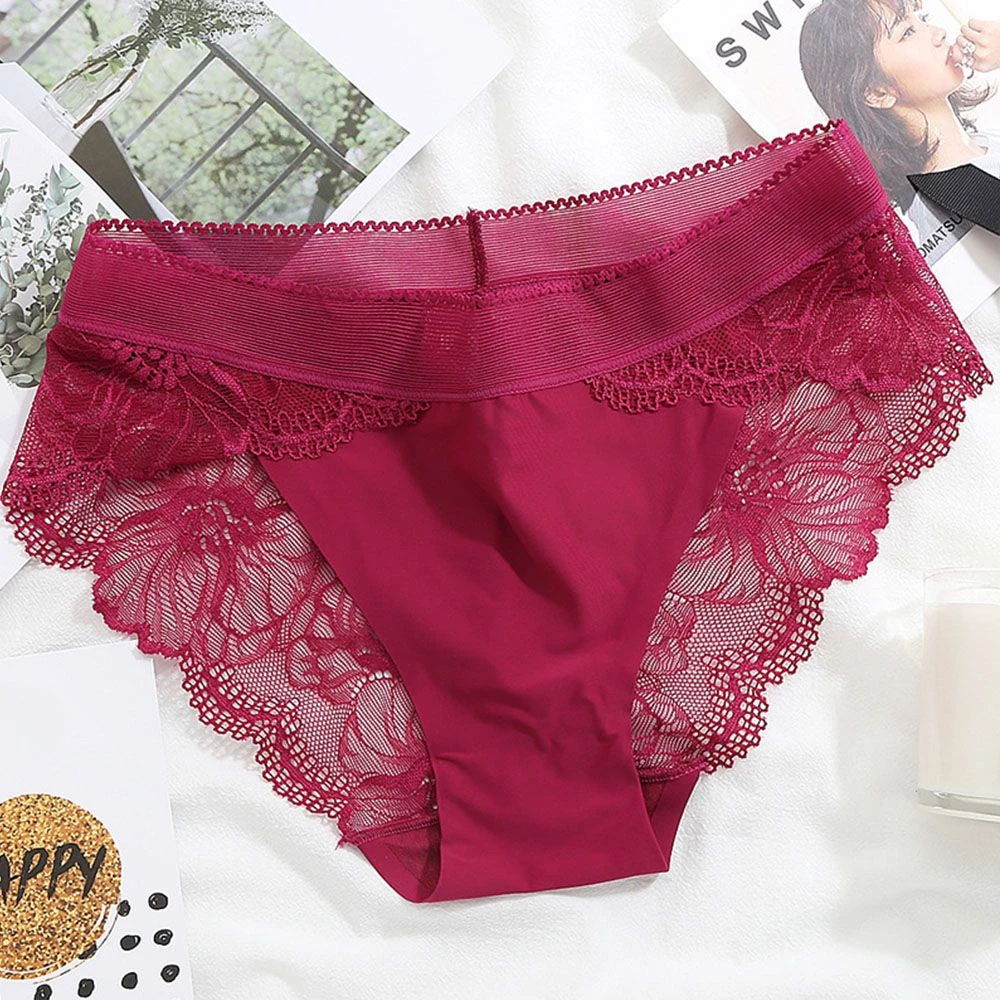 Plus Size Women\'s Underpants Female Panties Comfort Intimates Lace Underwear Briefs Ice Silk Hollow Out Sexy Calzones Para Mujer