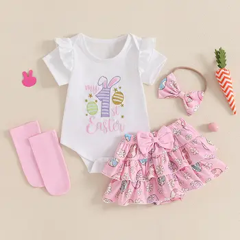 0-18 חודשים בגדי פסחא הראשון שלי לתינוקת עם ארנבת + מכנסיים קצרים עם קפלים לתינוקות - בגדי פסחא ראשון 6 best sales תלבושת פסח לתינוק - №6