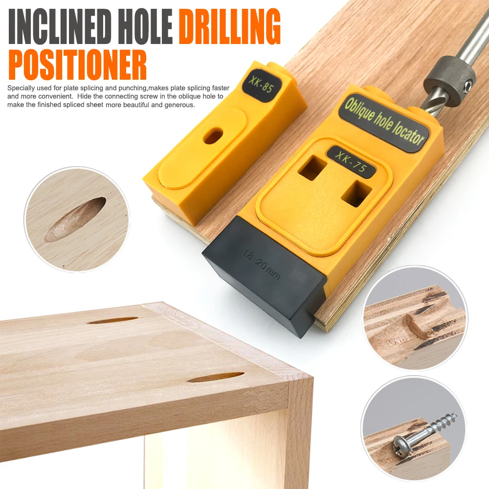 9mm Drill Oblique Pocket Hole Jig Kit System Woodworking Inclined Hole Puncher Locator / Step Drill Bit & Accessories