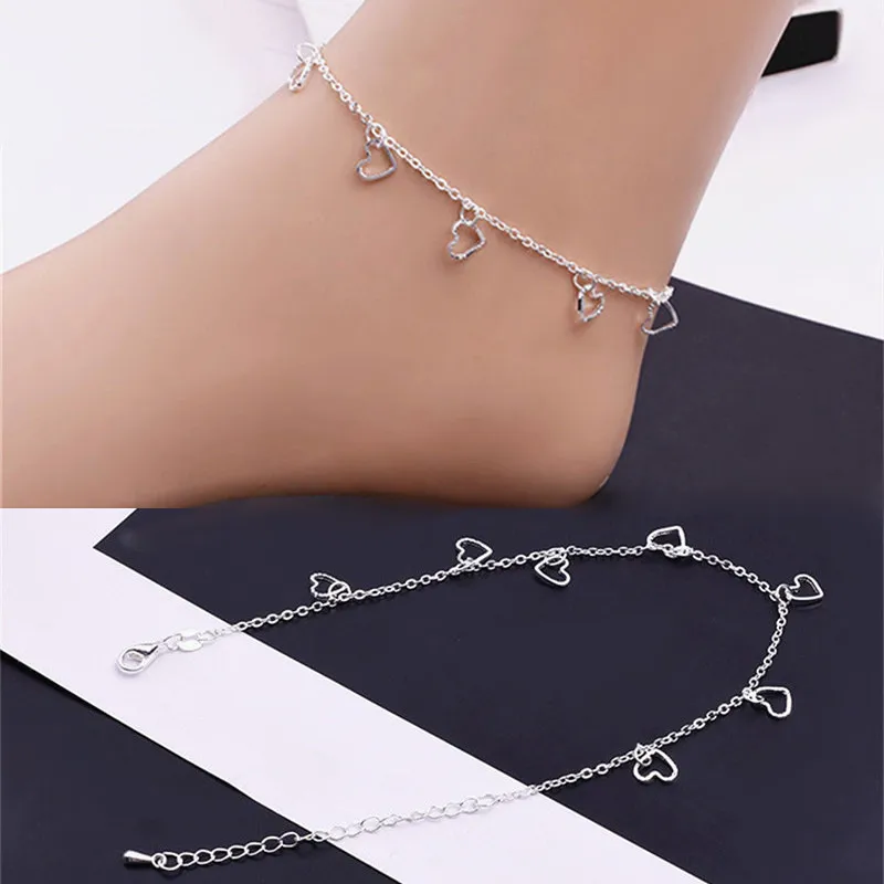 New Sale Love Heart Anklet Beach Foot Jewelry Silver Color Hollow Out Heart Foot Chain Jewelry For Women Girls Wholesale Price