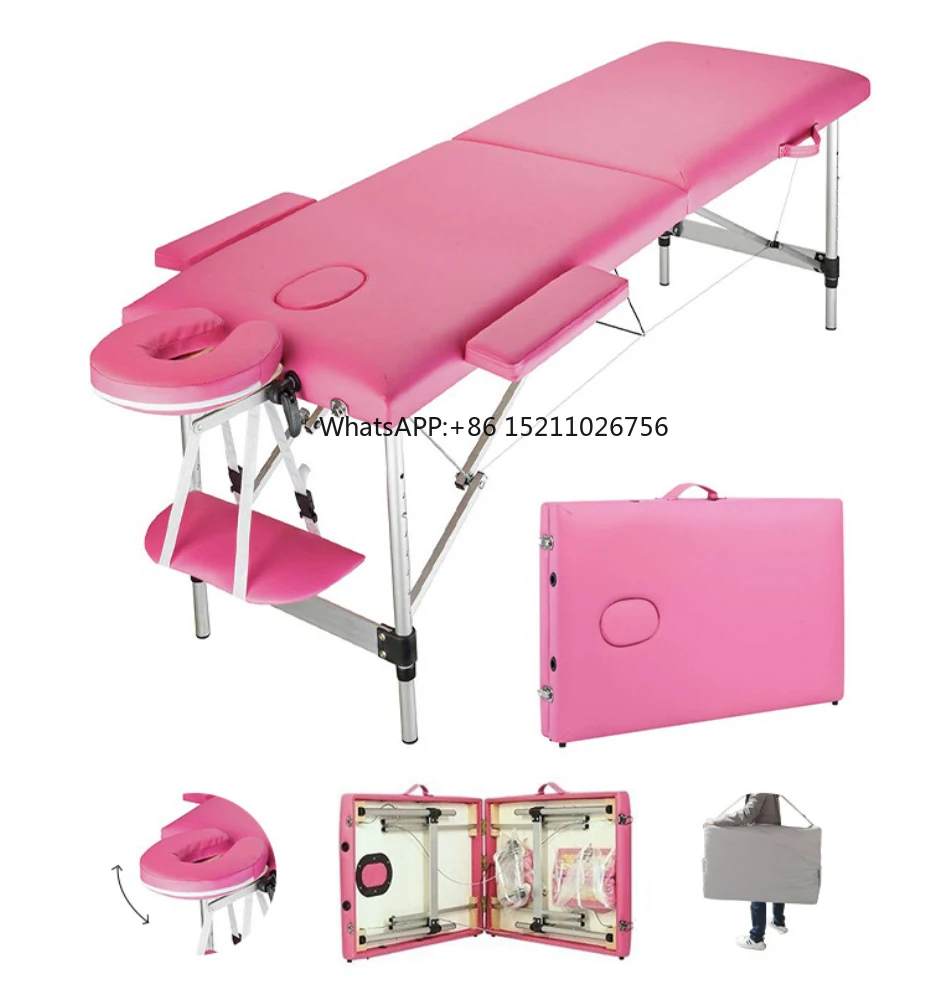 2 Folding Adjustable Massage Bed 225kg Max Weighted Spa Bed Color Aluminum S.W Beauty Pink Beauty Salon Furniture Sponge Modern