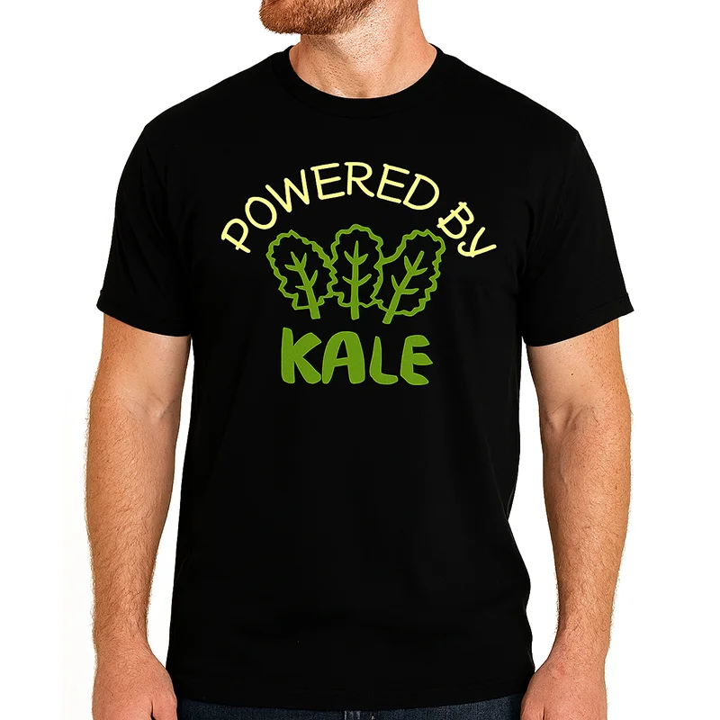 

2025 New Men’s Powered By Kale Graphic Tee Funny Vegan Vegetarian Plant Based T Shirt Casual Summer Tops S-3XL
