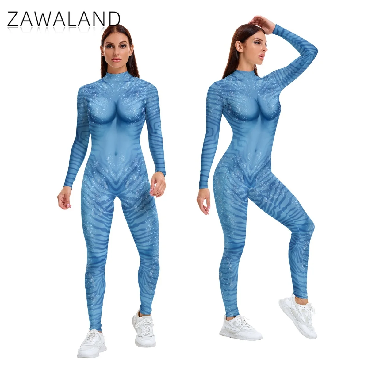 

Movie Avatar Cosplay Costume 3D Print Disguise Jumpsuit Carnival Novelty Stage Bodysuit For Adult Zipper Spandex Zentai Outfits