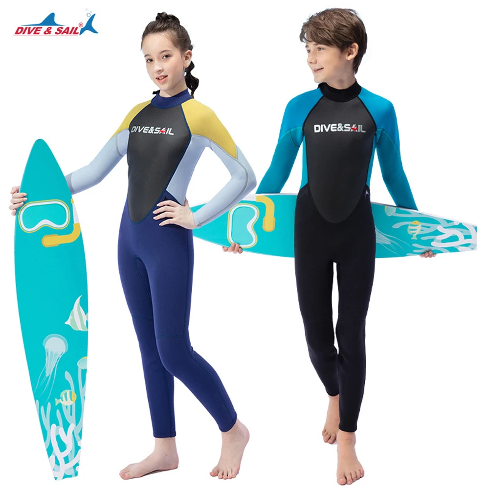 

2.5mm Children's Neoprene Wetsuit One-piece Long-sleeved Sun Protection and Warm Youth Scuba Diving Surfing Swimsuit