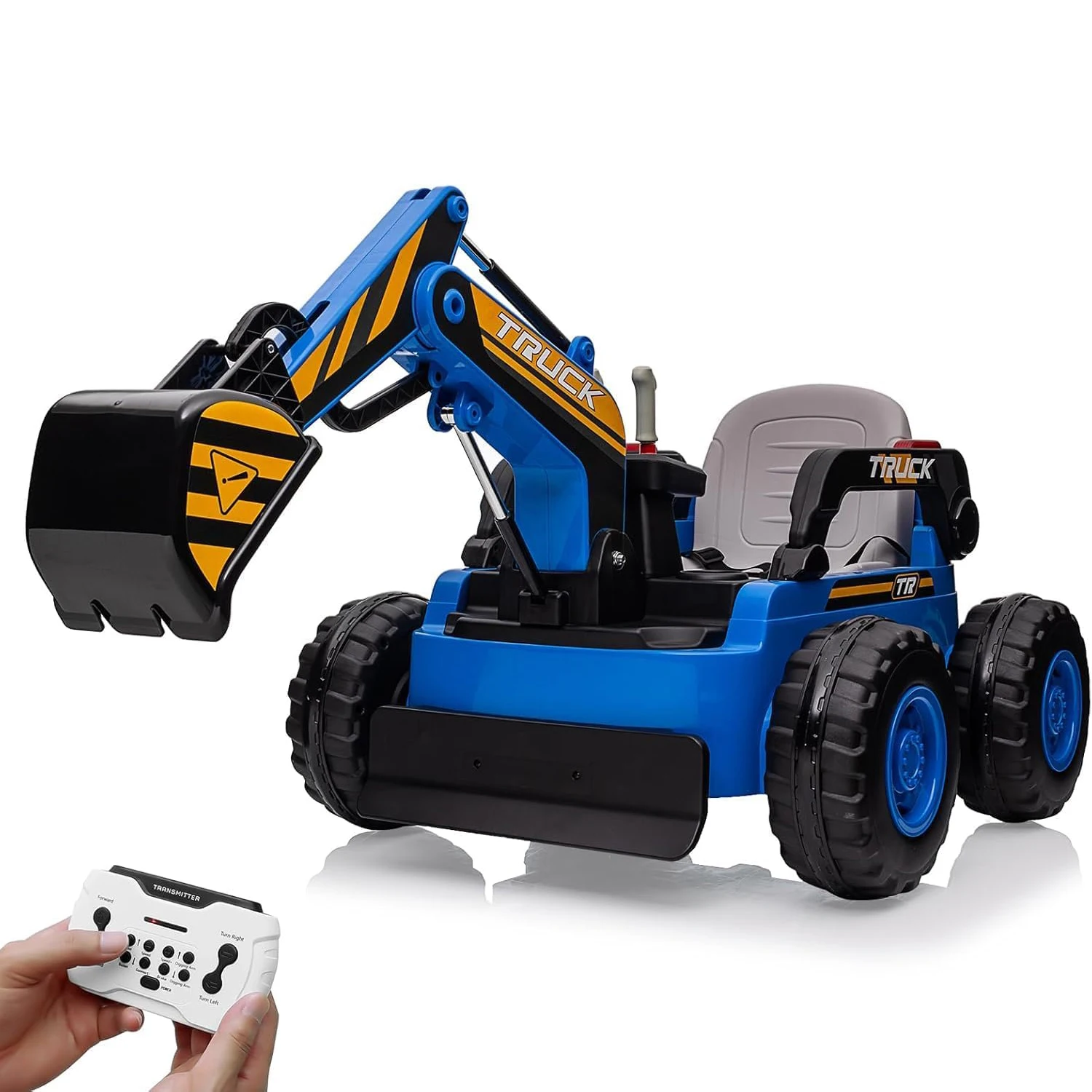 12V Kids Ride-On Excavator Digger Car Remote Control Electric Digging Arm,Dual 35W Motors,10Ah Large Battery,4x75W Driving Motor