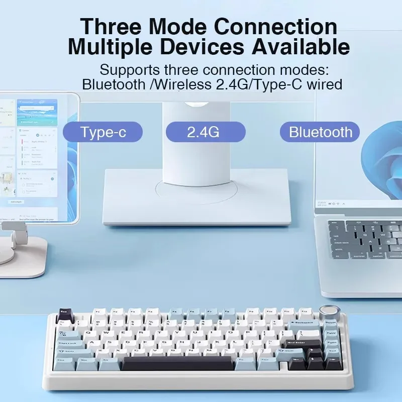 AULA F75 تخصيص لوحة المفاتيح الميكانيكية ثلاثي الوضع سماعة لاسلكية تعمل بالبلوتوث مكتب RGB إيقاع الموسيقى لألعاب الرياضات الإلكترونية 80 مفاتيح 1000 هرتز