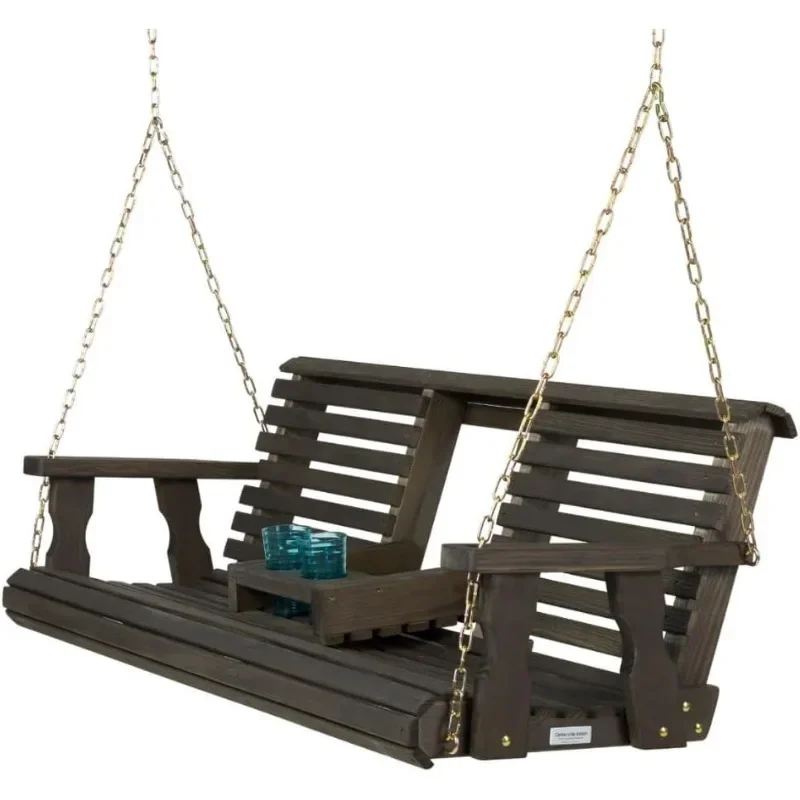 Heavy Duty 800 Lb Rollback Console Treated Porch Swing with Hanging Chains， Patio Furniture