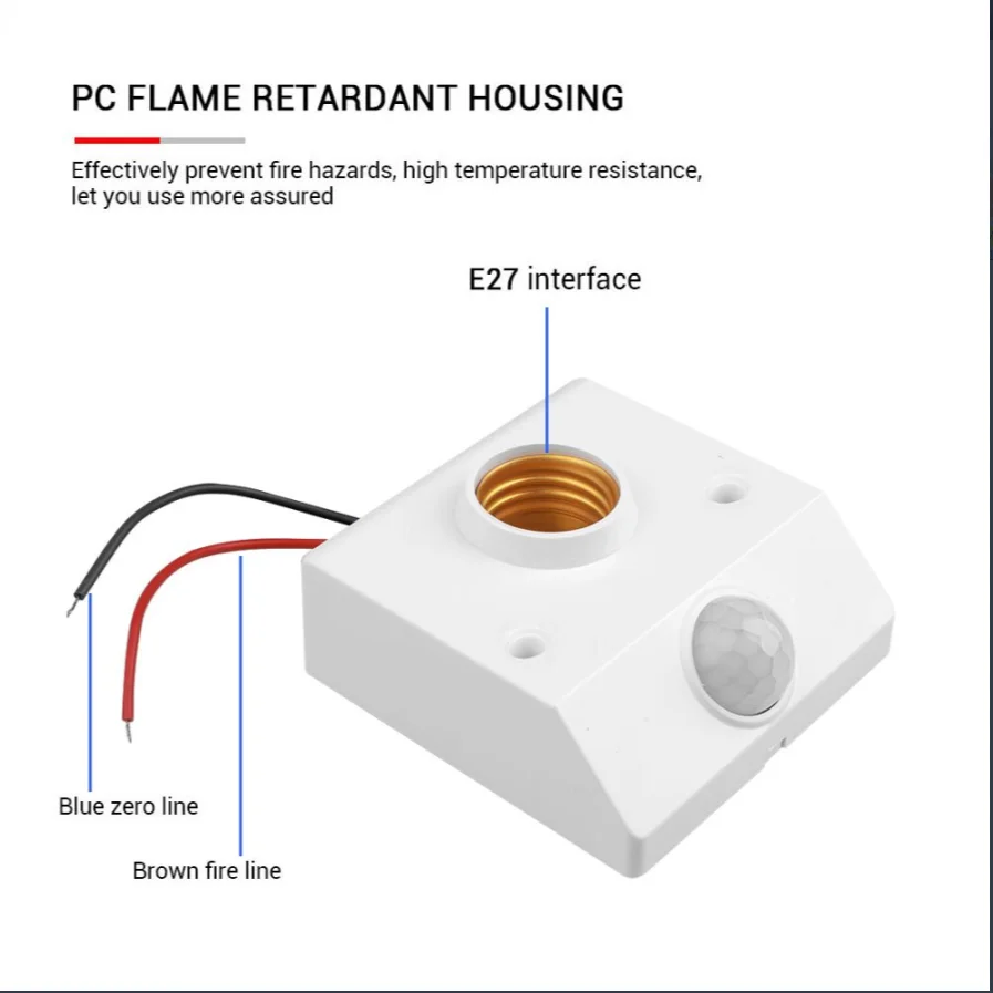 LED AC220V 110V 85-265V sensore PIR a infrarossi automatico del corpo umano lampadina E27 Base PIR Motion Detector presa portalampada da parete