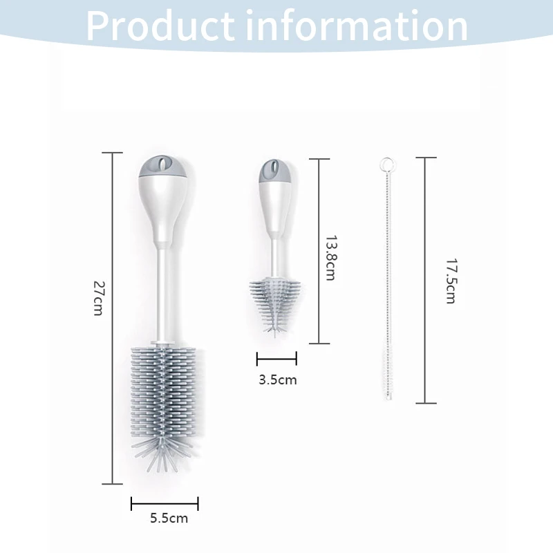 Sikat pembersih botol silikon 360 derajat, dot bayi penggosok sedotan sikat kecil cangkir kaca Set alat pembersih dapur