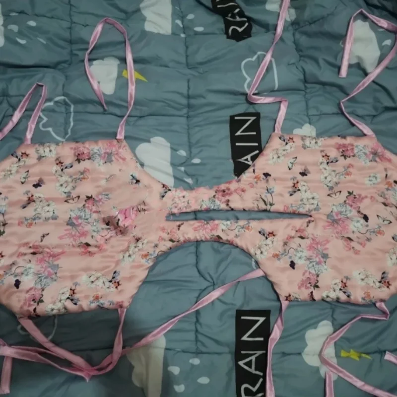 Мужской сексуальный розовый глянцевый шелковистый комбинезон с цветочным принтом на сенсорных бретелях, хлопковый пышный теплый ABDL, топ на бретельках, трусы, боди ручной работы