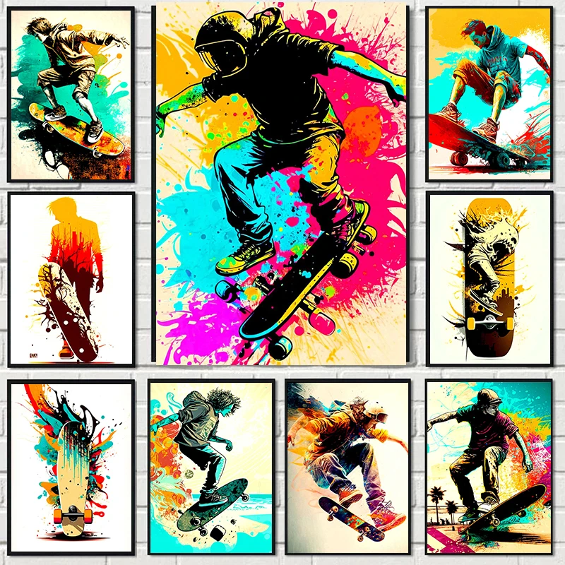Colourful Skateboard Lover Extreme Sports Poster Art Prints Canvas Painting for Living Room Wall Art Pictures Boy Room Decor