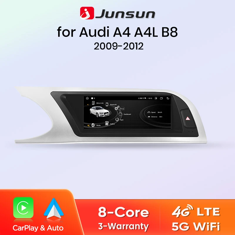 Junsun 4G WiFi sans fil CarPlay Andorid Auto Autoradio pour Audi A4 A4L B8 2009-2016 système Intelligent stéréo GPS Navi Autoradio