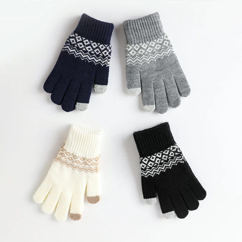 Knitted Touchscreen Gloves Women S Finger Count Yarn And Velvet Jacquard Gloves