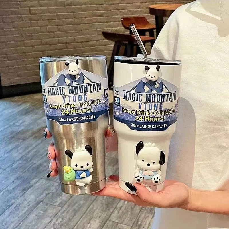 Sanrio Kawaii Kuromi Water Cup Student Cartoon Anime 900ML Portable Straw Direct Drink Thermos Cup Office Coffee Cup Summer Gift