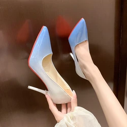 New Luxury Pumps Women High Heel Shoes Female Fashion Patent Leather Sexy Pointed Toe Thin Heel Wedding Shoes