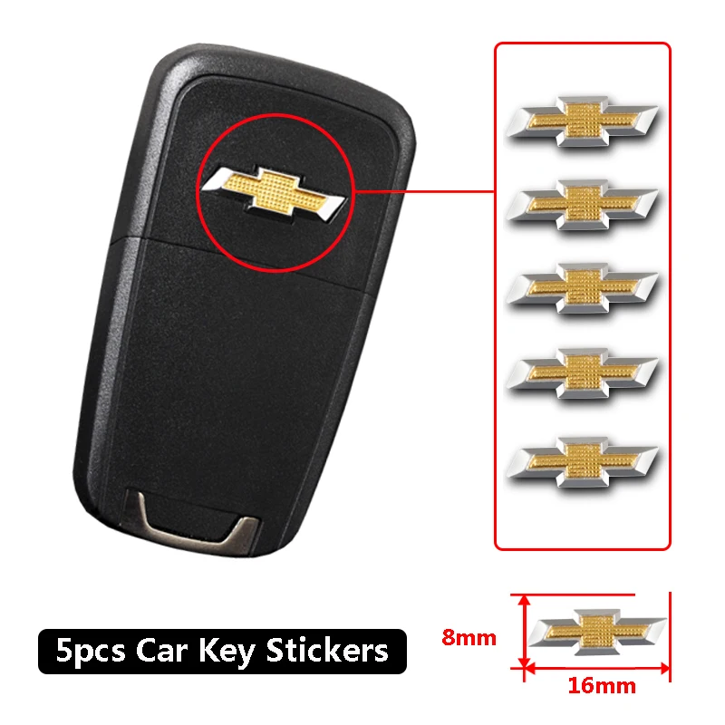 5/10 Uds. Pegatinas de emblema de llave remota de aluminio para coche para Chevrolet Trax Camaro Aveo Cruze Sonic Silverado Captiva Equinox Trailblazer