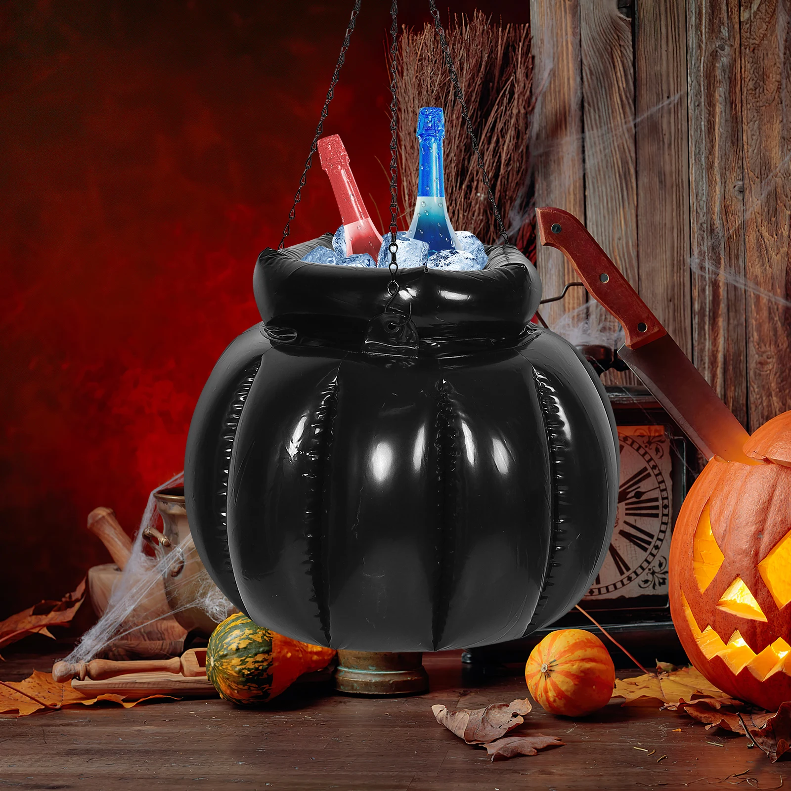 

Inflatable Witch Pot Halloween Cooler Beverages Swimming Pool Party Plastic Child Beer Novelty Bucket Decorative Cauldron Pot
