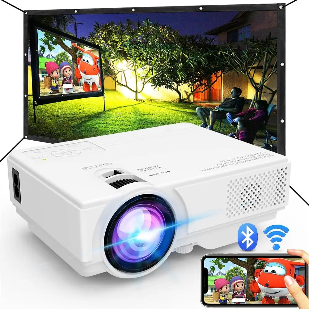 WiFi Bluetooth Mini Projector, 1080P Outdoor Home Entertainment, Sync Smartphone Screen via WiFi/USB