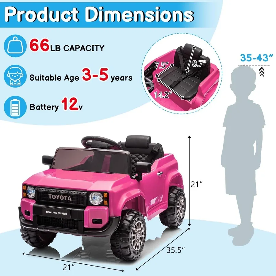 ركوب 12 فولت على السيارة، شاحنة تويوتا كيدز الكهربائية المرخصة للأطفال الصغار مع جهاز تحكم عن بعد، سيارة تعمل بالبطارية للأطفال بأبواب قابلة للفتح