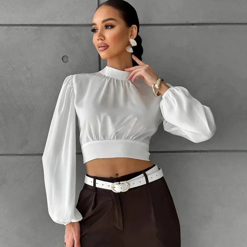 

Tuularose Elegant Casual Shirt Women's Fashion Solid Lace-Up Backless Slim Blouse New Commuter Autumn High-Street Women's Shirt