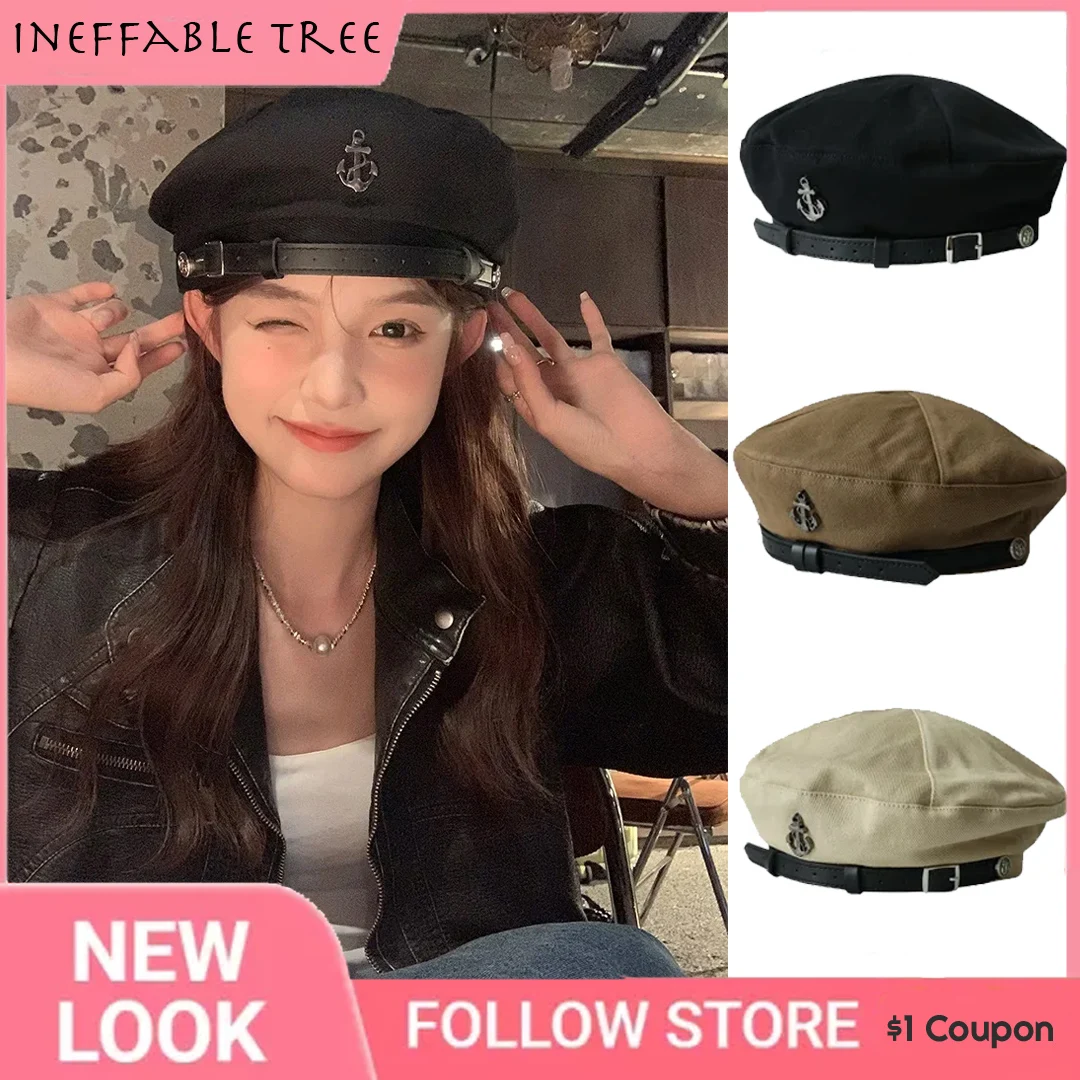 Maillard Winter Personality Vintage Beret Women's Belt Anchor Sweet Painter Hat Designer Model Functional Style Navy Sailor Hat