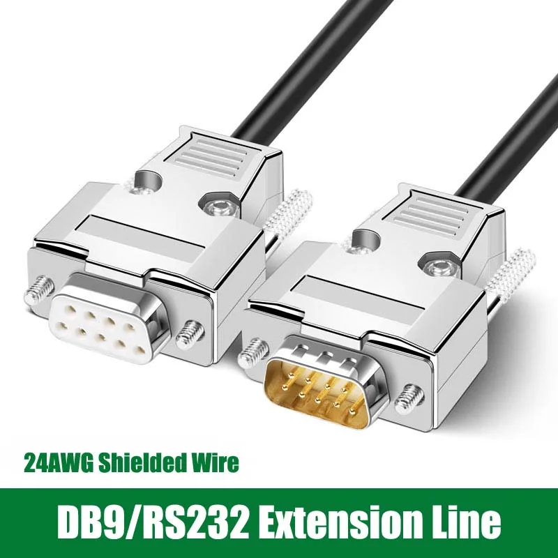 Industrial Metal DB9 Male to Female Extension Cord 24AWG RS232/485/COM Data Cable Gilded Needle 9-pin Cross Serial Shielded Line