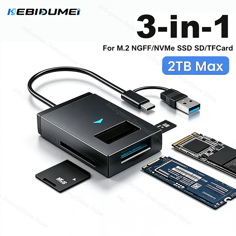 KEBIDUMEI 10Gbps M.2 NVME Adapter USB 3.1 to M.2 SSD Hard Drive Converter Direct insertion External Enclosure Support SD TF Card