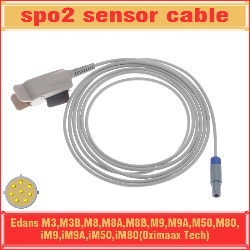 

Compatible Spo2 Sensor Edans M3 M3B M8 M8A M8B M9 M9A M50 M80 iM9 iM9A iM50 iM80 Oximaax Monitor,8pin Finger/Ear Oximetry Cable.