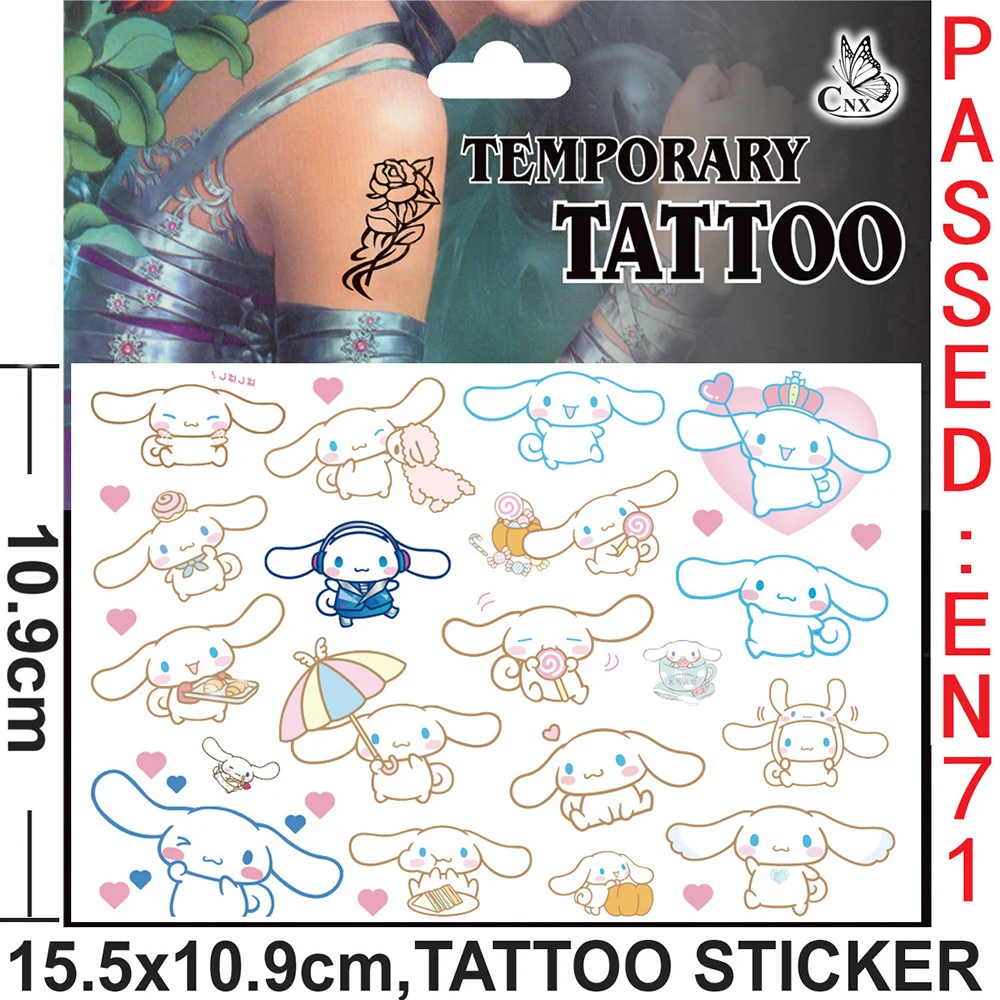 Adesivi per tatuaggi serie Sanrio Adesivo carino impermeabile Anime Forniture per feste di compleanno Accessori decorativi
