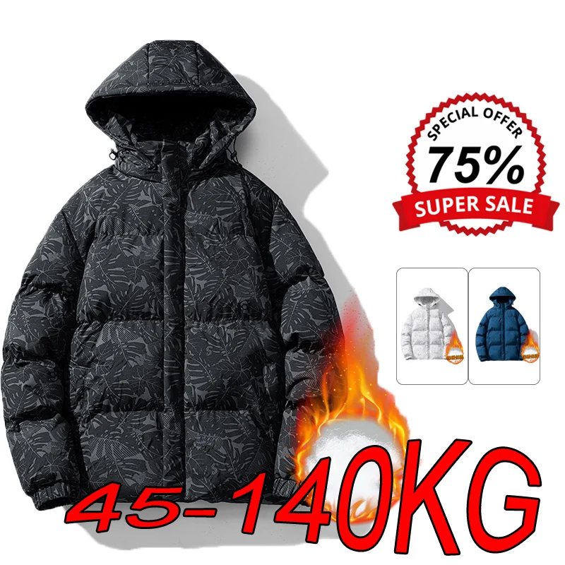 M-8XL Parkas Men's Large Size Winter Maple Leaf Print Thickened Warm Fashion Trend Harajuku Style Outdoor Hooded Jacket