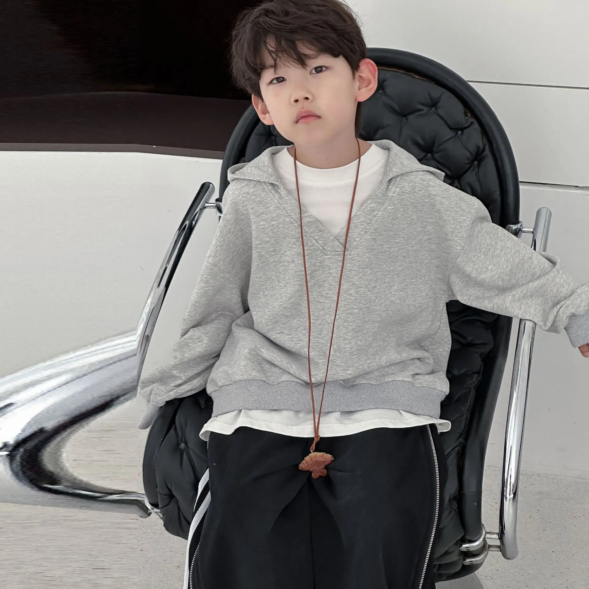 

2025 New Boys Fake Two Hooded Sweatshirt Loose Casual Autumn Boys' Children's Clothing