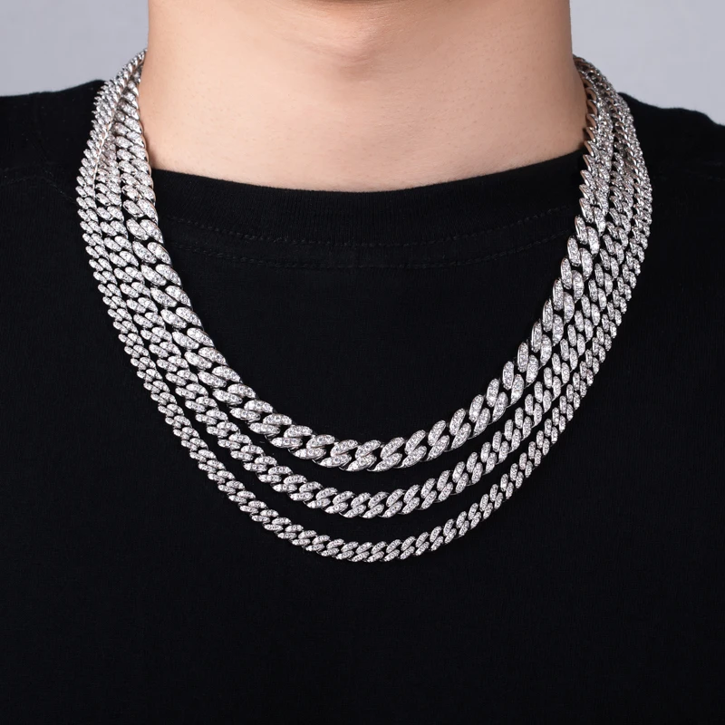 MossanRappr 5.18-15.07cttw Moissanite Iced Out Cuban Link Necklace Hip Hop Chain 925 Sterling Silver Men's Fashion Punk Jewelry