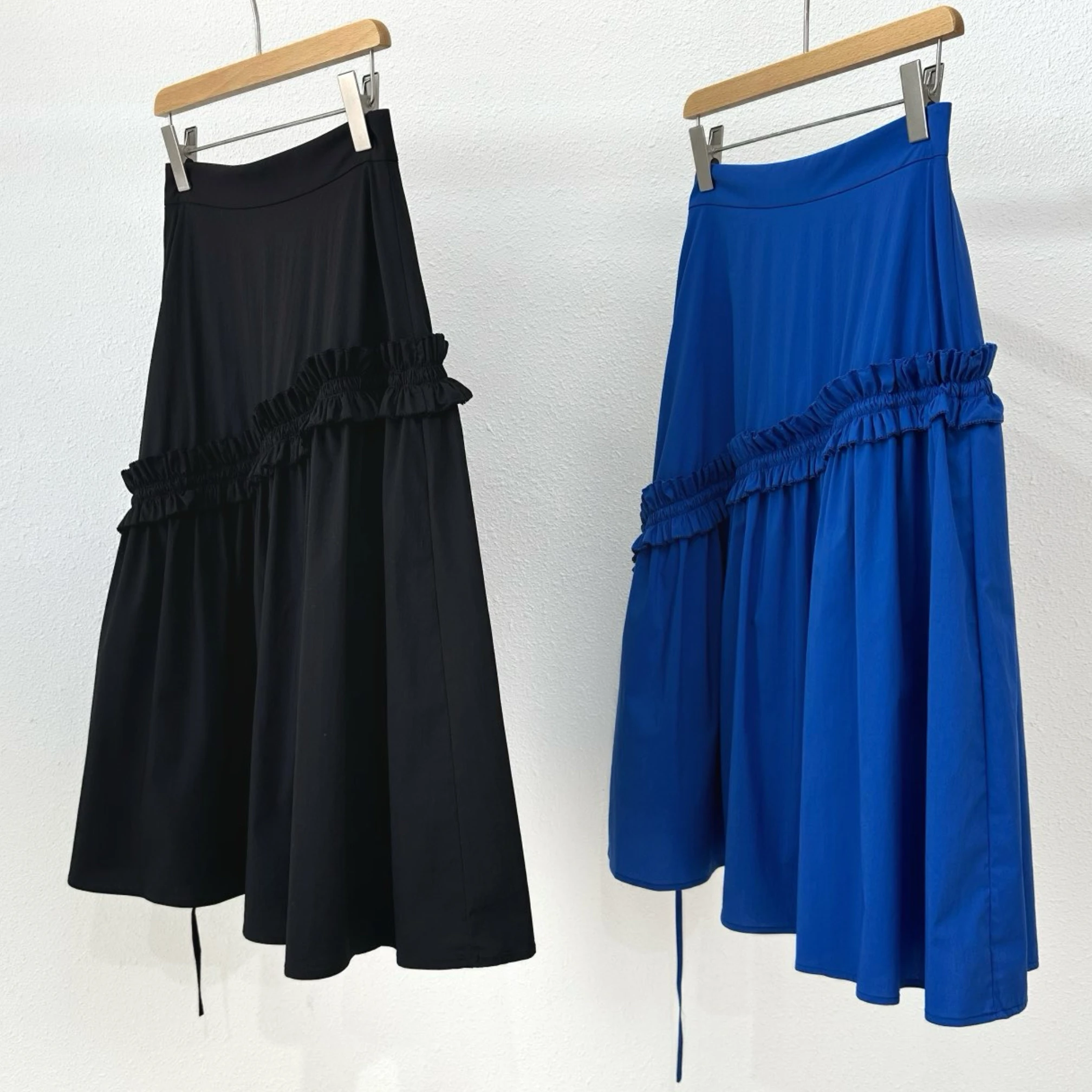 

Faionable Sweet Wood ain Decoration High Waist Midi Skirt Two Colors Versatile Commute Sle Pleated A-Line Skirt