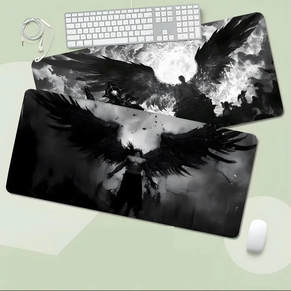 Dark Gothic Dreamy F-Fallen Angel Mouse Pad Non-Slip Large Desk Mat Thick Stitched Edge Gaming Mousepad