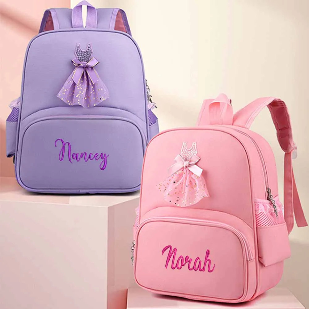 

Embroidery Customized New Children's Personalized Name Backpack Ballet Book Bag Girl Princess Dance Student Gift Bag