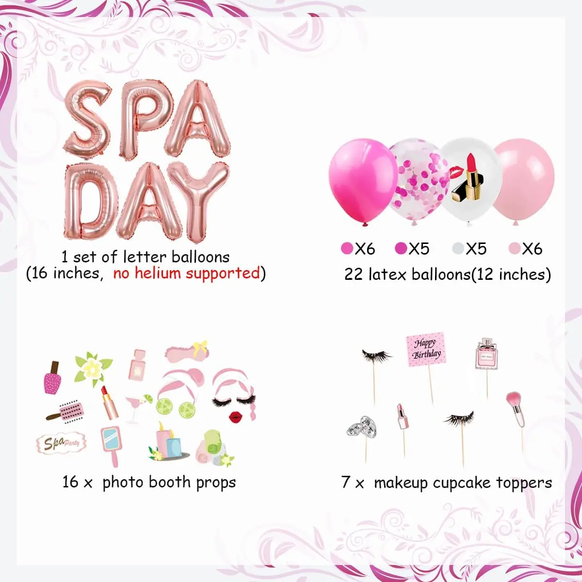 joymemo Spa Day Party Decorations for Girls Make Up Party Supplies Photo Booth Props Kiss Lip Heart Balloon  Afternoon Tea Party