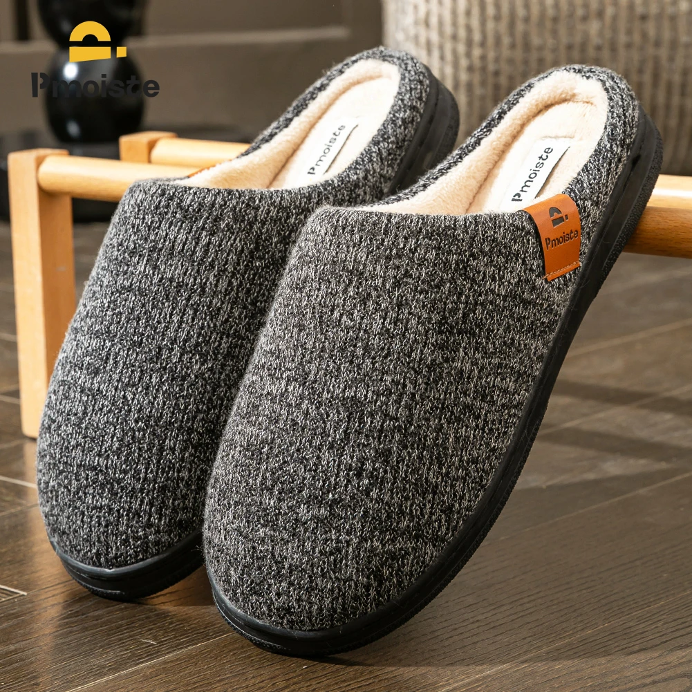 Memory Foam Cushion Slippers men Suede TPR Sole Platform Warm Soft Non Slip Stripe Comfortable Indoor Shoes Knited