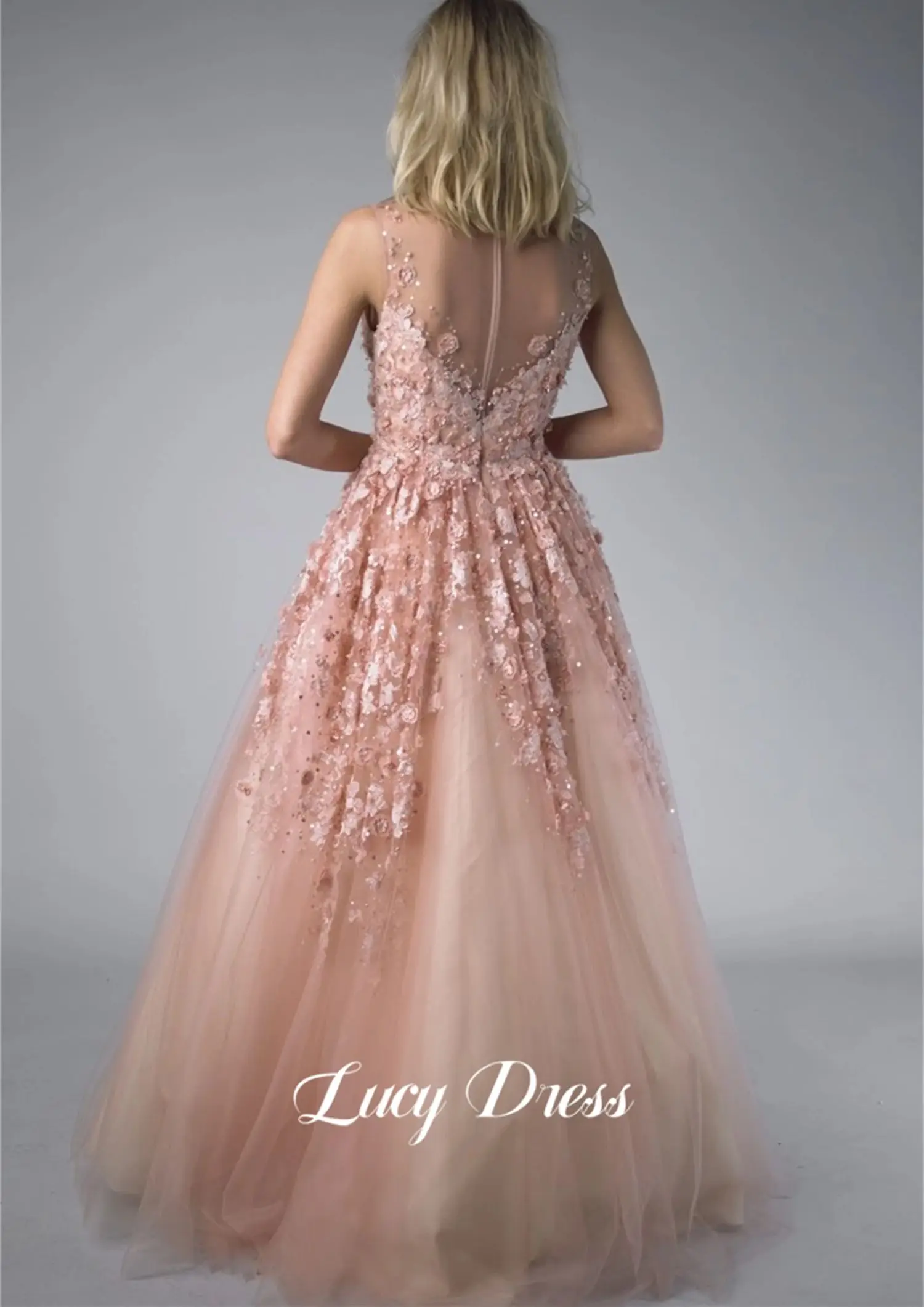 Lucy Line A 3D Flower Decoration Pink Party Dress Birthday V-neck Prom Women 2024 Elegant Dresses Evening Luxury Formal Gown