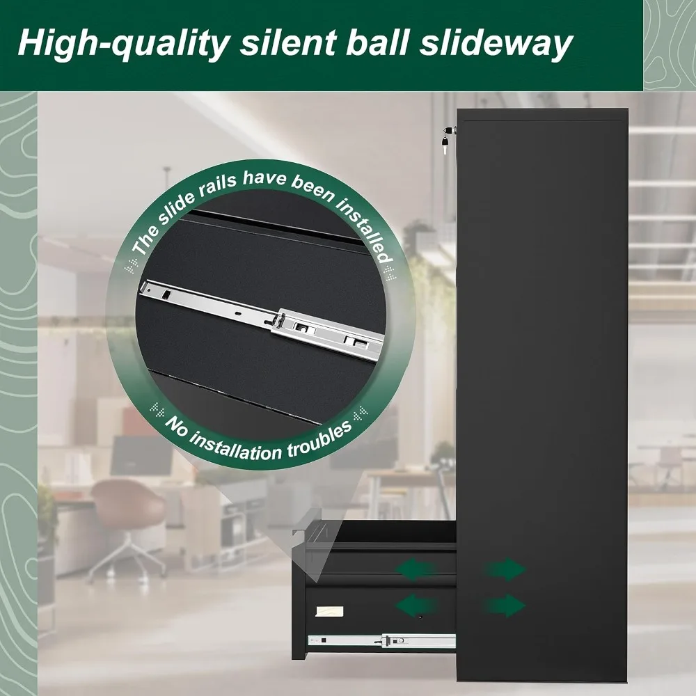 4-Drawer Lateral Filing Cabinet with Lock, Secure Metal File Storage for Home Office, Lockable Cabinet for Legal Documents