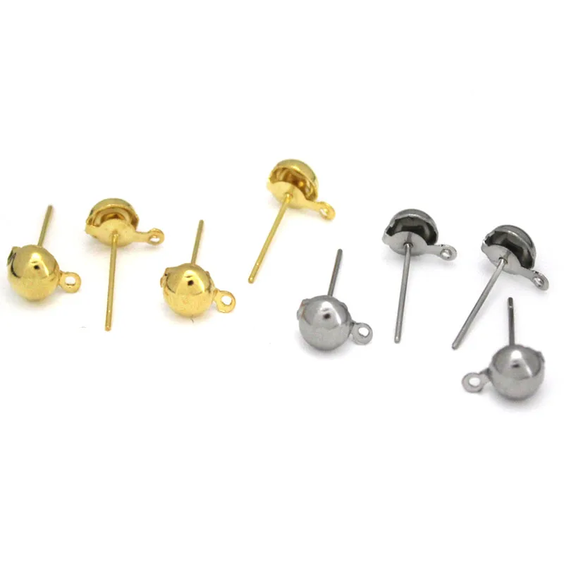 

30pcs Stainless Steel Round Head Earring Studs Post Ear Pins Findings With Loop Connector For DIY Jewelry Making Supplies