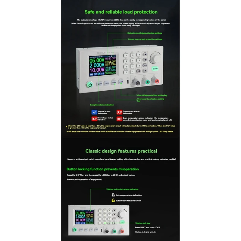 RD6006W Digital Control Power Supply Buck Converter 60V 6A DC Voltage Step Down Power Supply Regulated Module