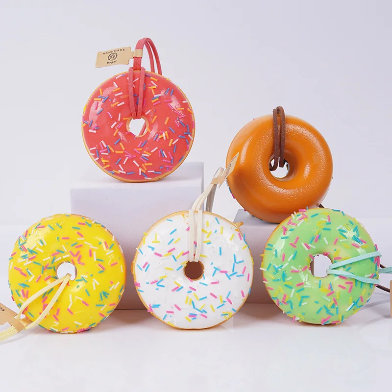 

7cm Artificial Donut Multi-color Sugar Pin Donut Large Cake Dessert Window Display Food Model Car Charm PU Simulated Home Decor