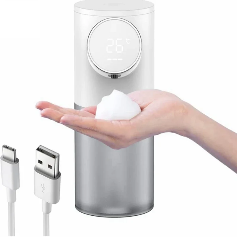 Dispensadores de Sabonete Líquido Recarregável USB Automático, Limpeza de Espuma, Máquina Desinfetante para as Mãos, Display Digital, 320ml