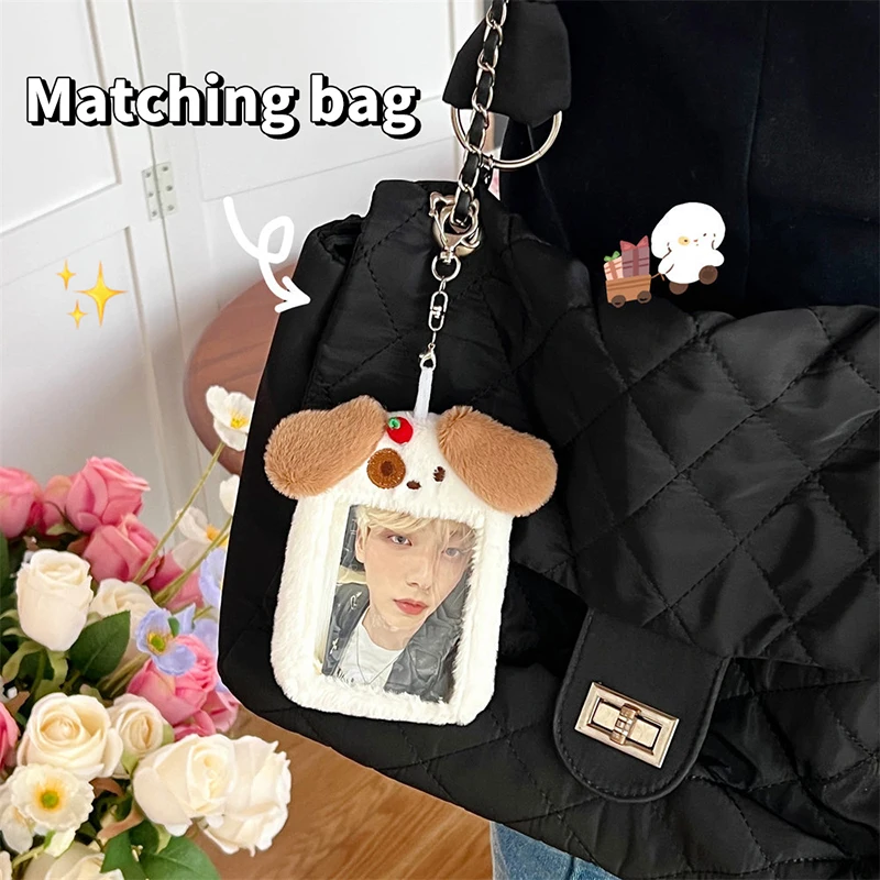 Cartoon Bear Rabbit Plush Photocard Titular para Meninas, ID e Credit Protector, Kpop Idol Photo Holder, Cute Keychain, Papelaria