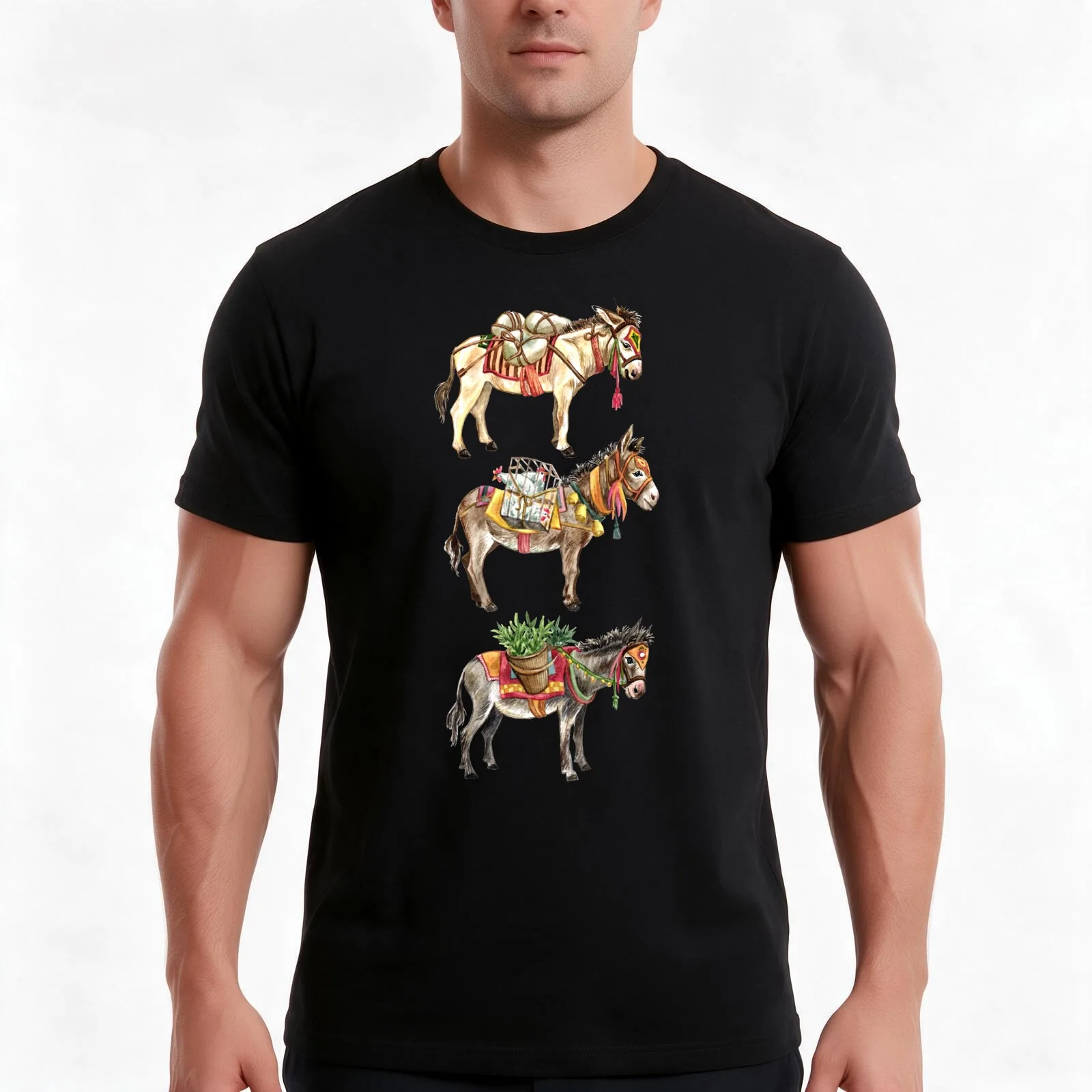 Nepalese Donkeys T-Shirt, Summer Casual Cotton Tee, Oversized Streetwear Tops, Vintage Graphic Print, Loose Fit Short Sleeve