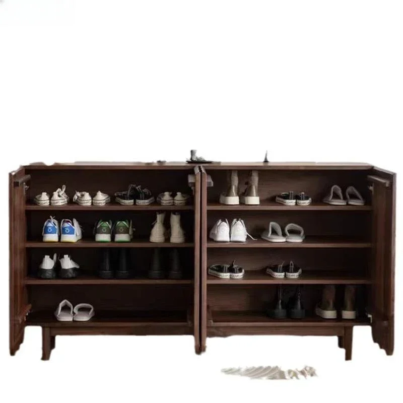 

Nordic black walnut solid wood shoe cabinet, modern simple cherry wood home, door porch storage