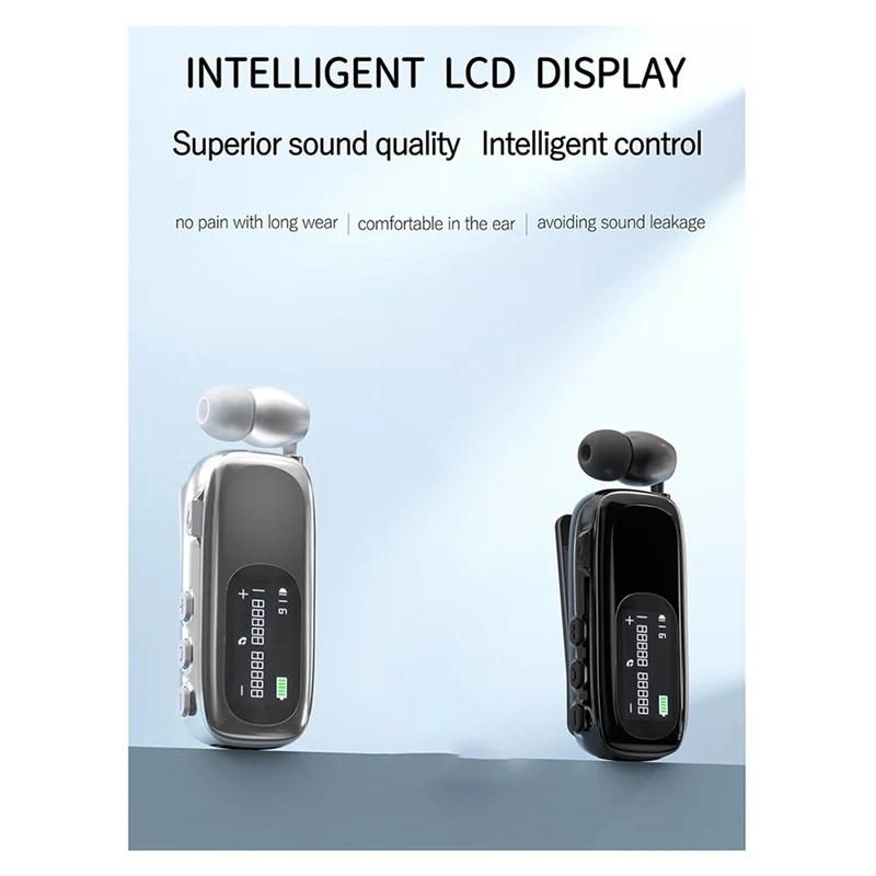 (Guaranteed) New Business Clip Earphone Handsfree Bluetooth V5.4 LCD Display Wireless Headset Call Noise Canceling Headphones