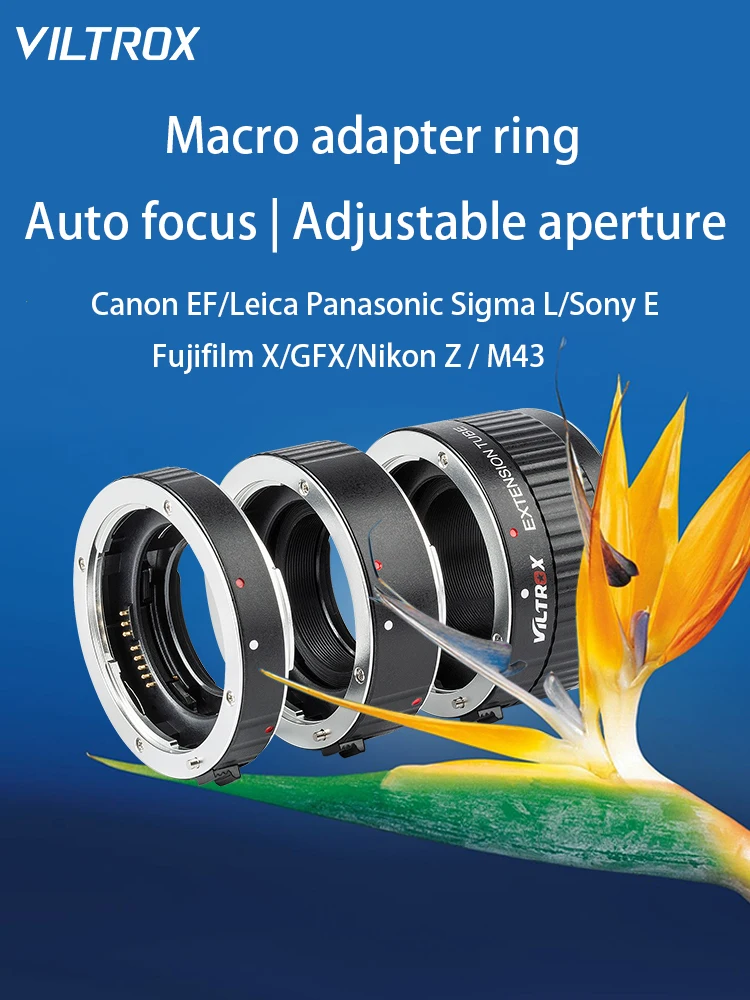 

Переходное кольцо VILTROX для макрокамеры крупным планом, подходит для Sony E, Canon EF, Fuji GFX, Panasonic M43, Leica Sigma, Nikon Z