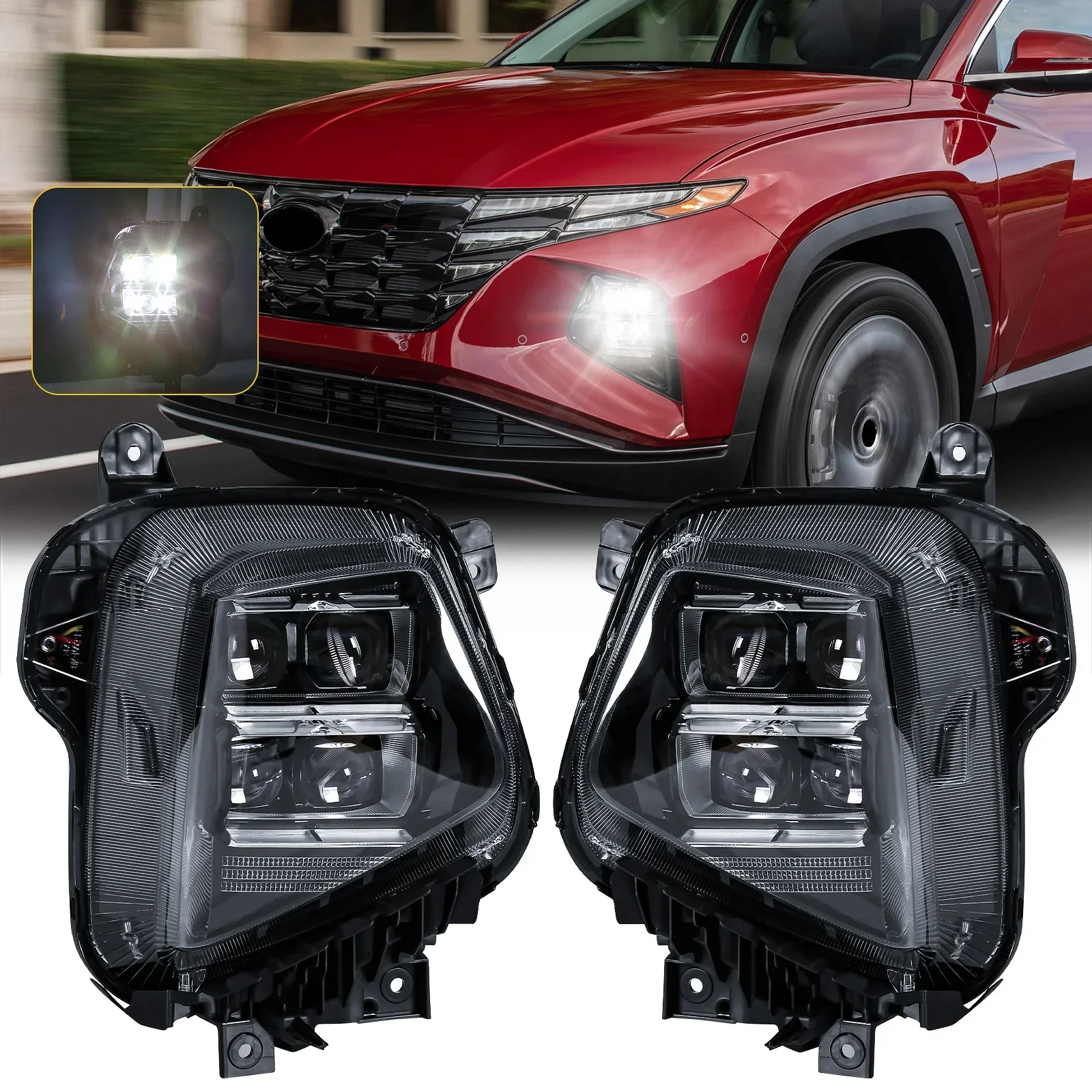 For New Hyundai Tucson 2022 2023 2024 LED Front Bumper Headlights White Daytime Running Lights DRL Fog Lamp Car Accessories 12V