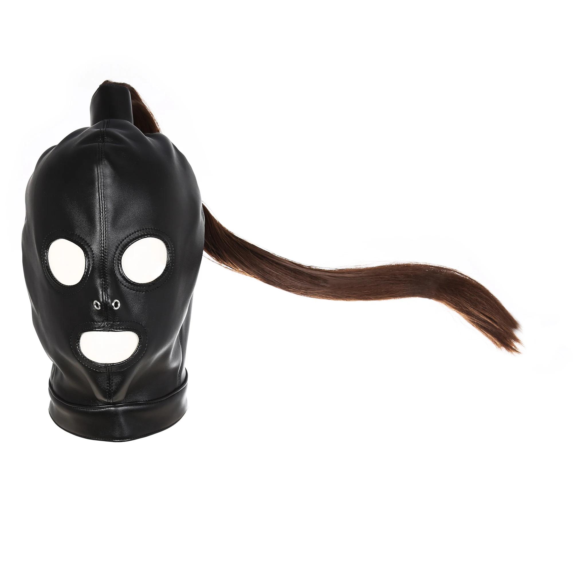 

BDSM Adult Sex Toys Leather Headcover Eye Mouth Head Mask Horse Harness Head Wig Mask Headgear Role Play for Women and Couples